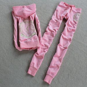 Juicy Velour Tracksuit Set Nwt Pink XS Bling Vintage Y2K Crown Wreath Ribbon